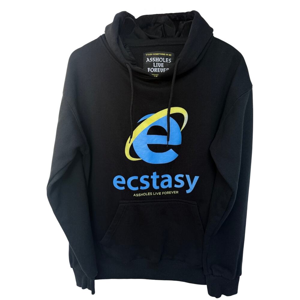 Ecstasy Graphic Hoodie Mens Large Black Logo Pullover Streetwear